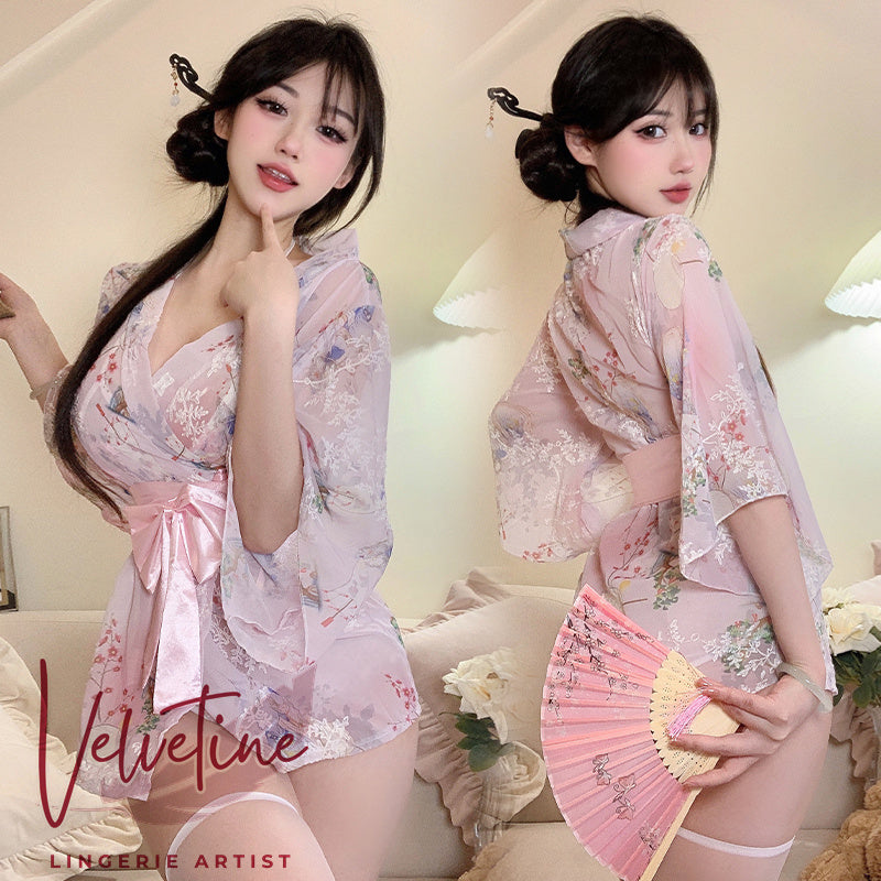 Japanese-Style Kimono Lingerie Set with Temptation Design