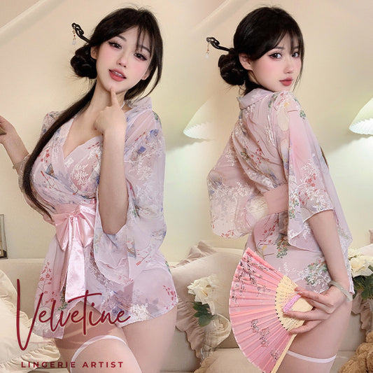 Japanese-Style Kimono Lingerie Set with Temptation Design